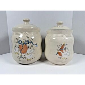 Set of 2 Vtg Marmalade Taiwan Kitchen Canisters Geese Ribbon Cottagecore